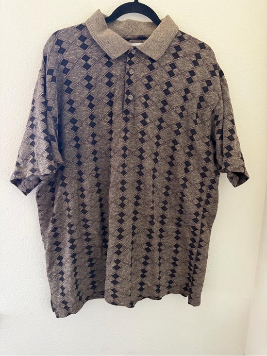 Tribute Other - Vintage 1990’s Men's Short-Sleeve Polo Shirt in Brown Geometric Pattern